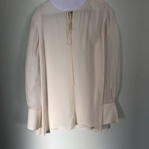 Theory White Blouse with Front Bow Medium